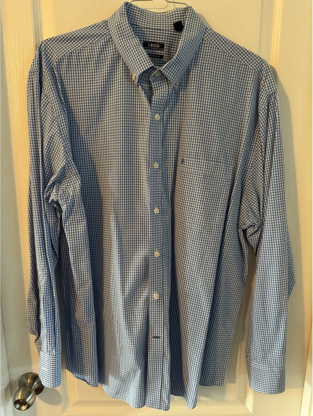 IZOD Premium Essentials Men's XL Plaid Blue/White Cotton Shirt